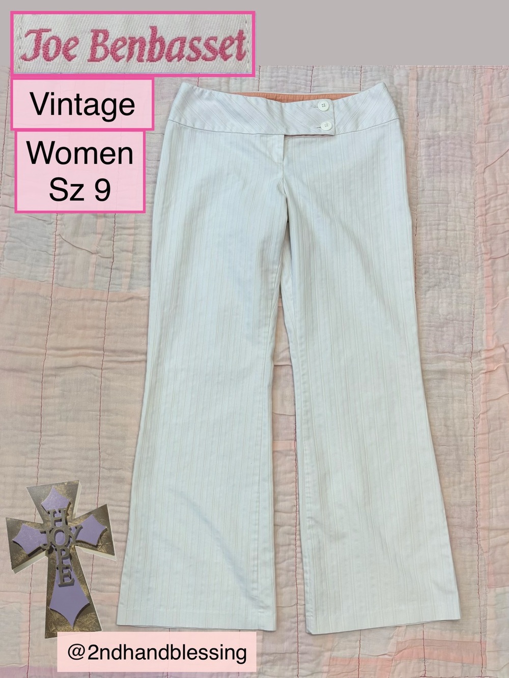 Vintage Joe Benbasset White Peach Pinstripe Flare Pants, Women Sz 9, Charlotte